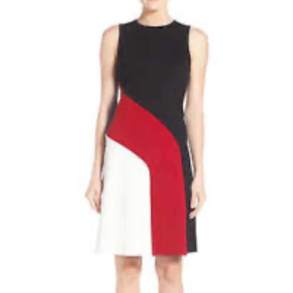 Michael Kors black red colorblock dress Sz 0X sleeveless round neck back zip